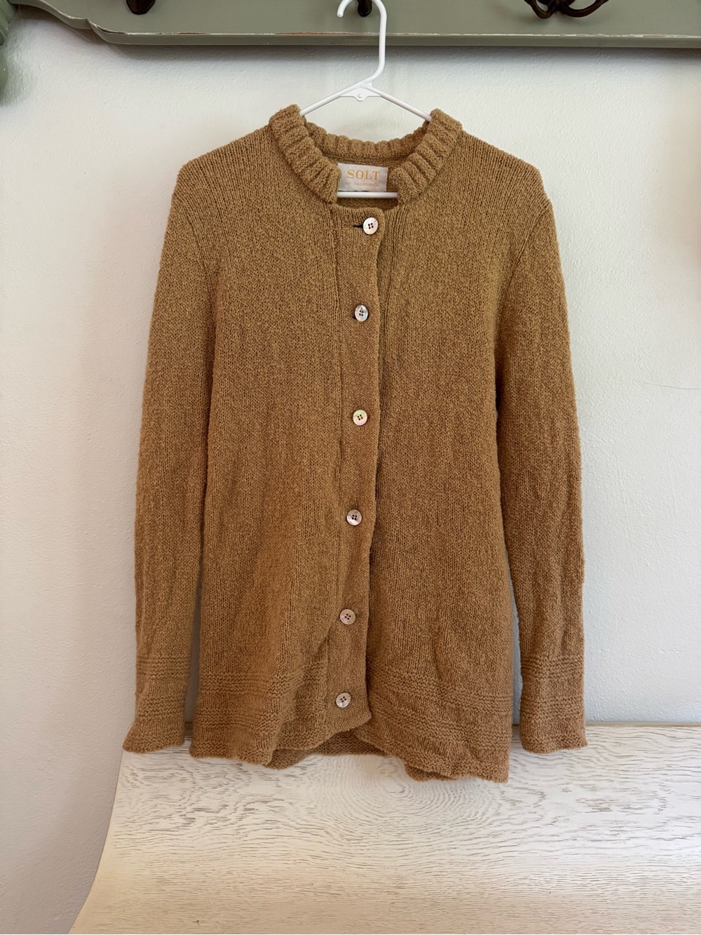 Wool knit Brown Button-Front Textured Cardigan